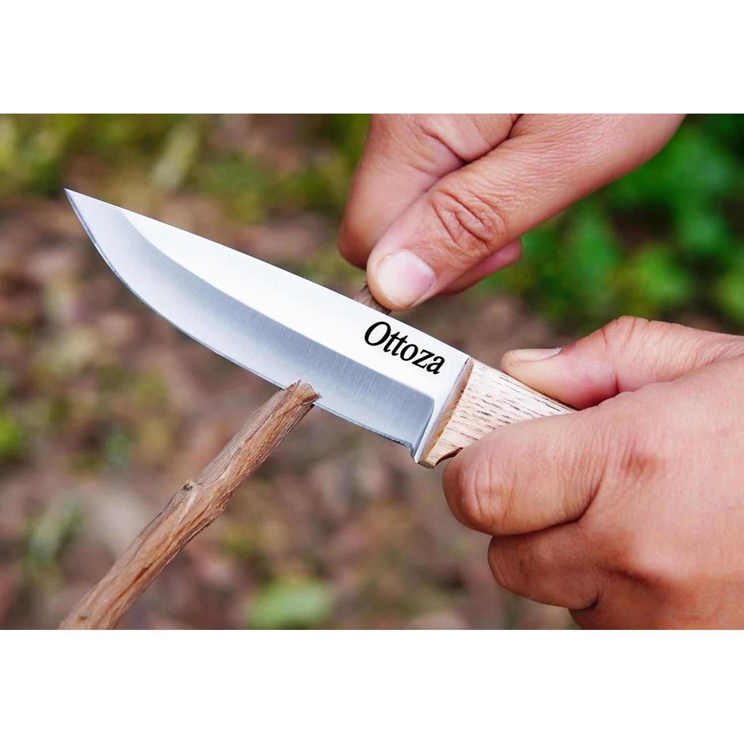 Cuchillo de Bushcraft Ottoza 394 con Mango de Madera de Fresno