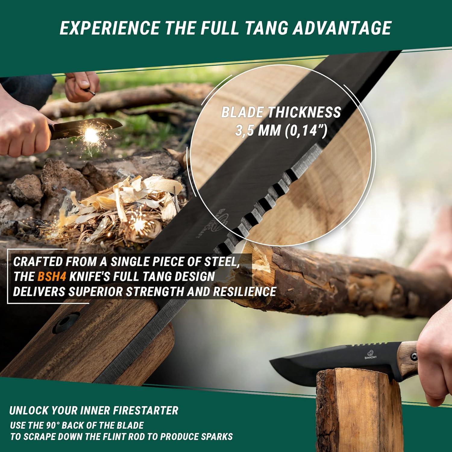 Cuchillo Fijo BeaverCraft BSH4 Full Tang Acero Carbono 12.7cm