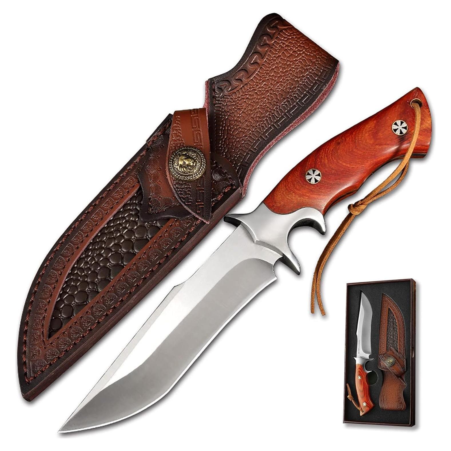 Cuchillo de Caza QIXENIO M390 Full-Tang con Funda de Cuero