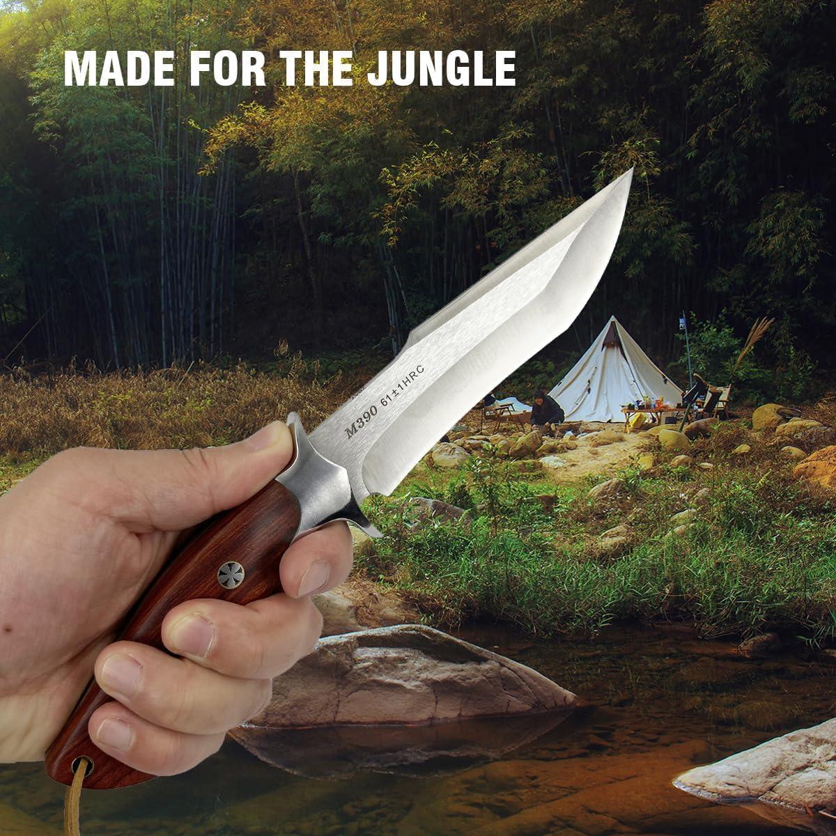 Cuchillo de Caza QIXENIO M390 Full-Tang con Funda de Cuero