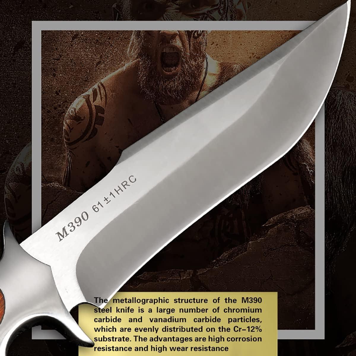 Cuchillo de Caza QIXENIO M390 Full-Tang con Funda de Cuero