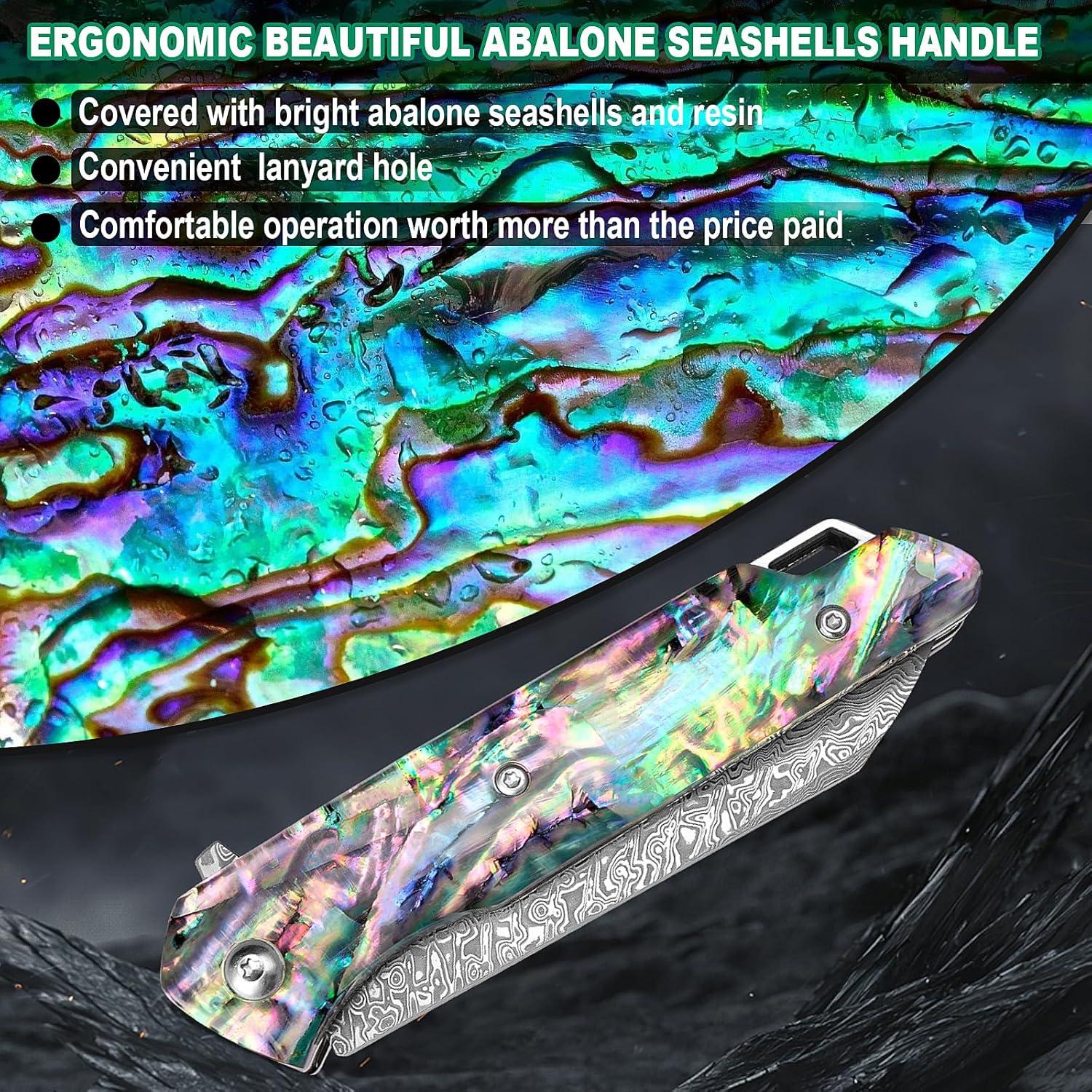 Cuchillo de Bolsillo Plegable KOMWERO Damasco 8 cm Mango Abulón