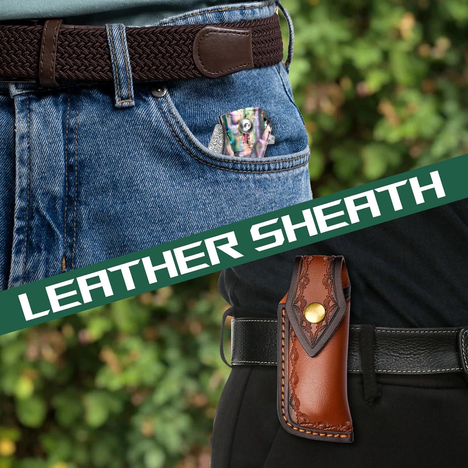 Cuchillo de Bolsillo Plegable KOMWERO Damasco 8 cm Mango Abulón