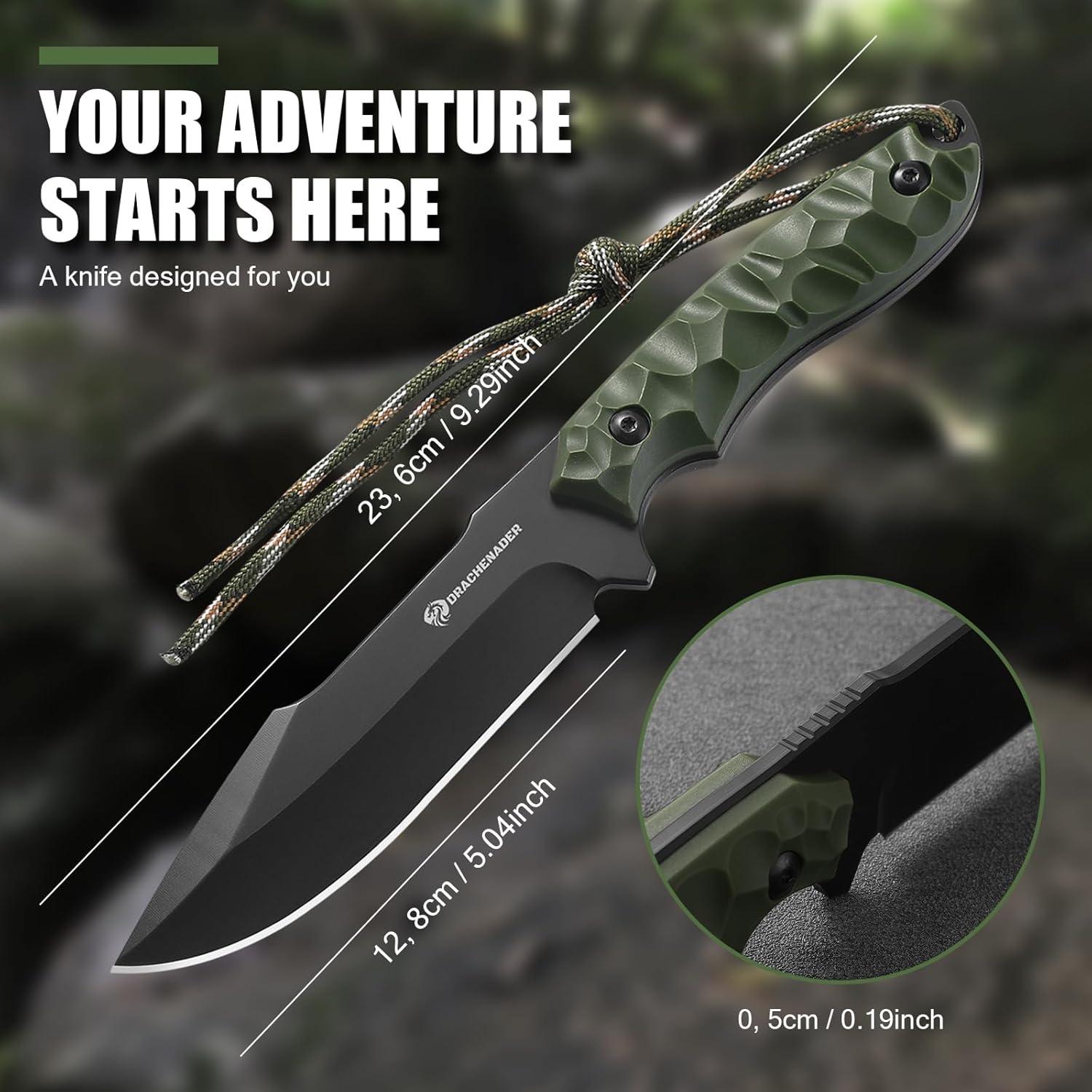 Cuchillo de Supervivencia DRACHENADER con Funda Verde-Negro