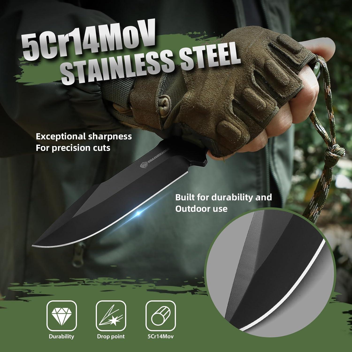 Cuchillo de Supervivencia DRACHENADER con Funda Verde-Negro