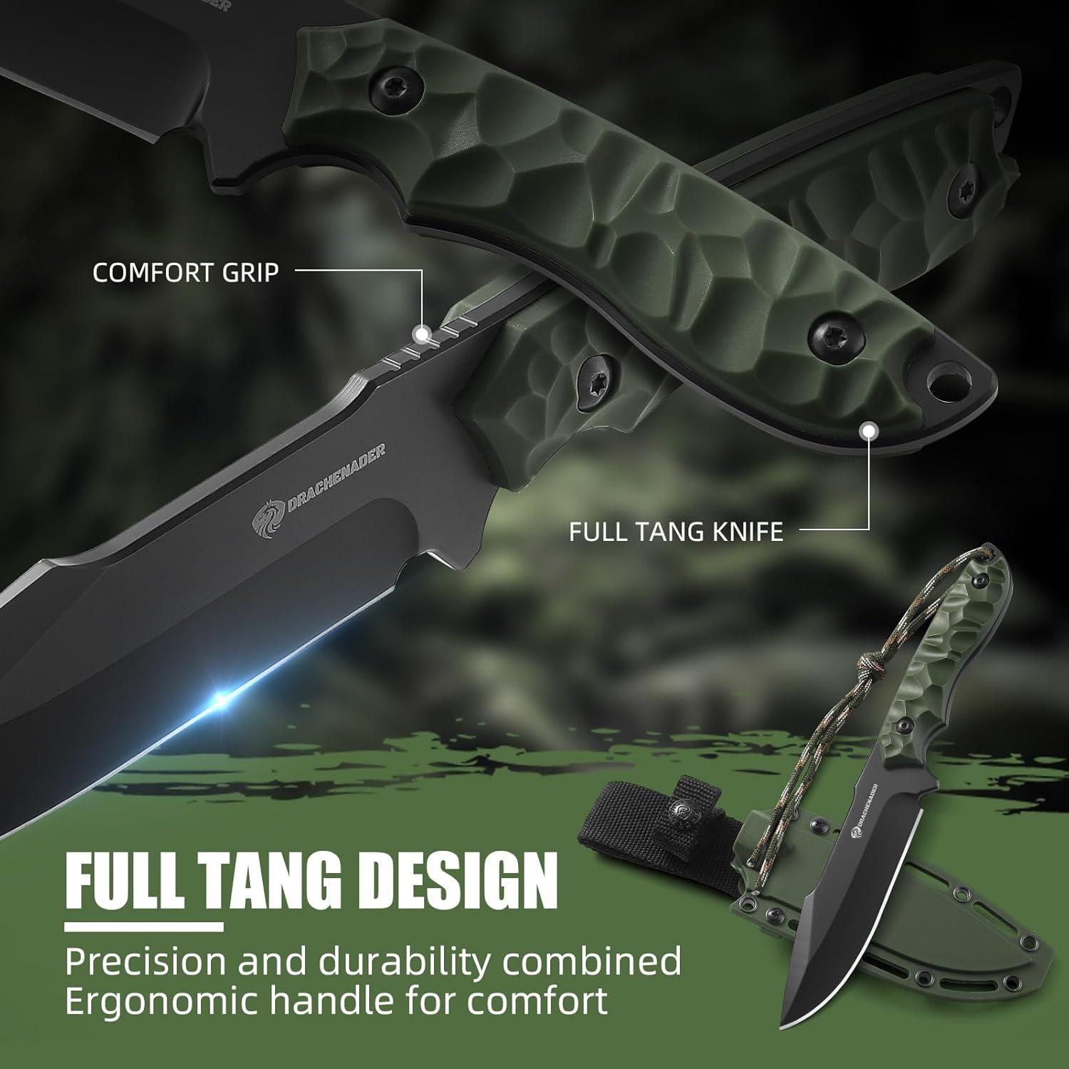 Cuchillo de Supervivencia DRACHENADER con Funda Verde-Negro