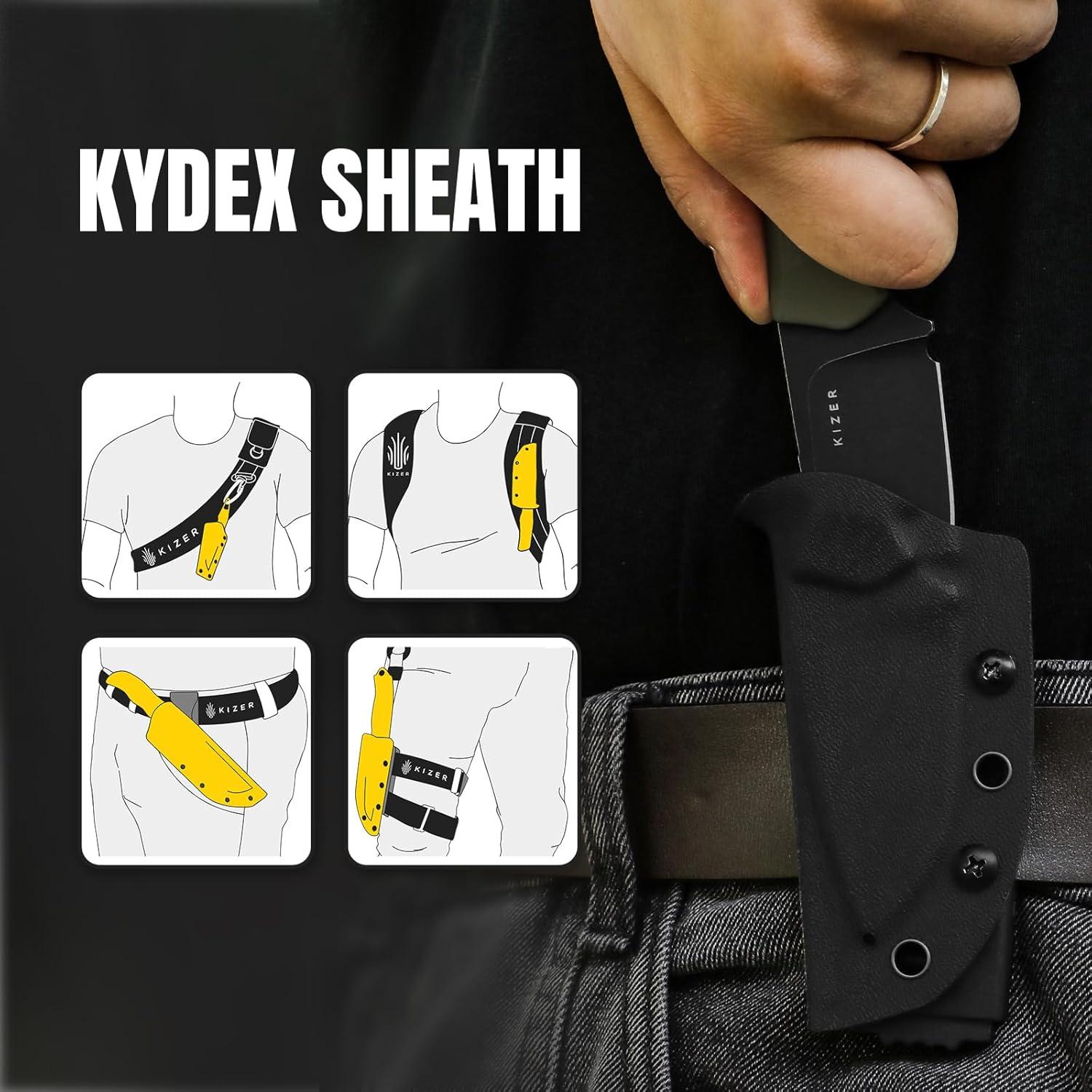 Cuchillo de hoja fija Kizer Beaver D2 6.99 cm con funda EDC