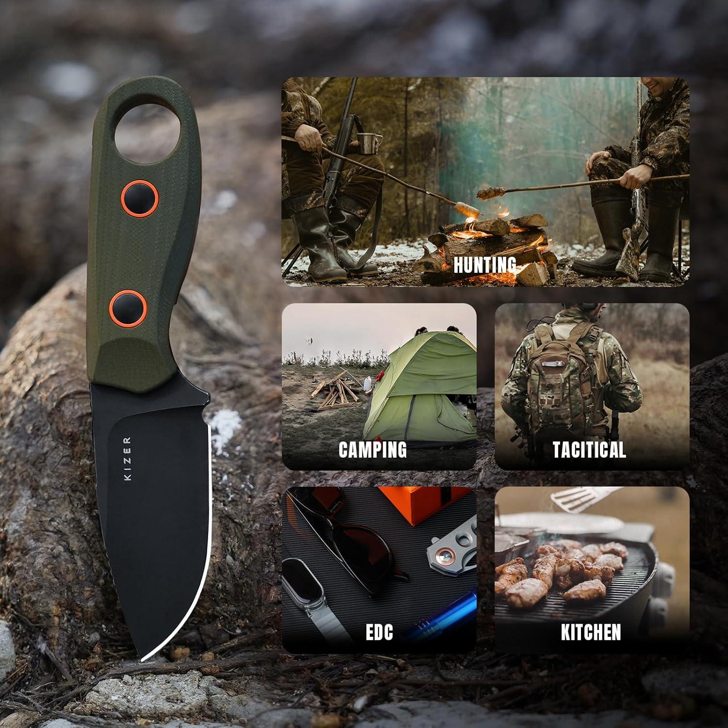 Cuchillo de hoja fija Kizer Beaver D2 6.99 cm con funda EDC