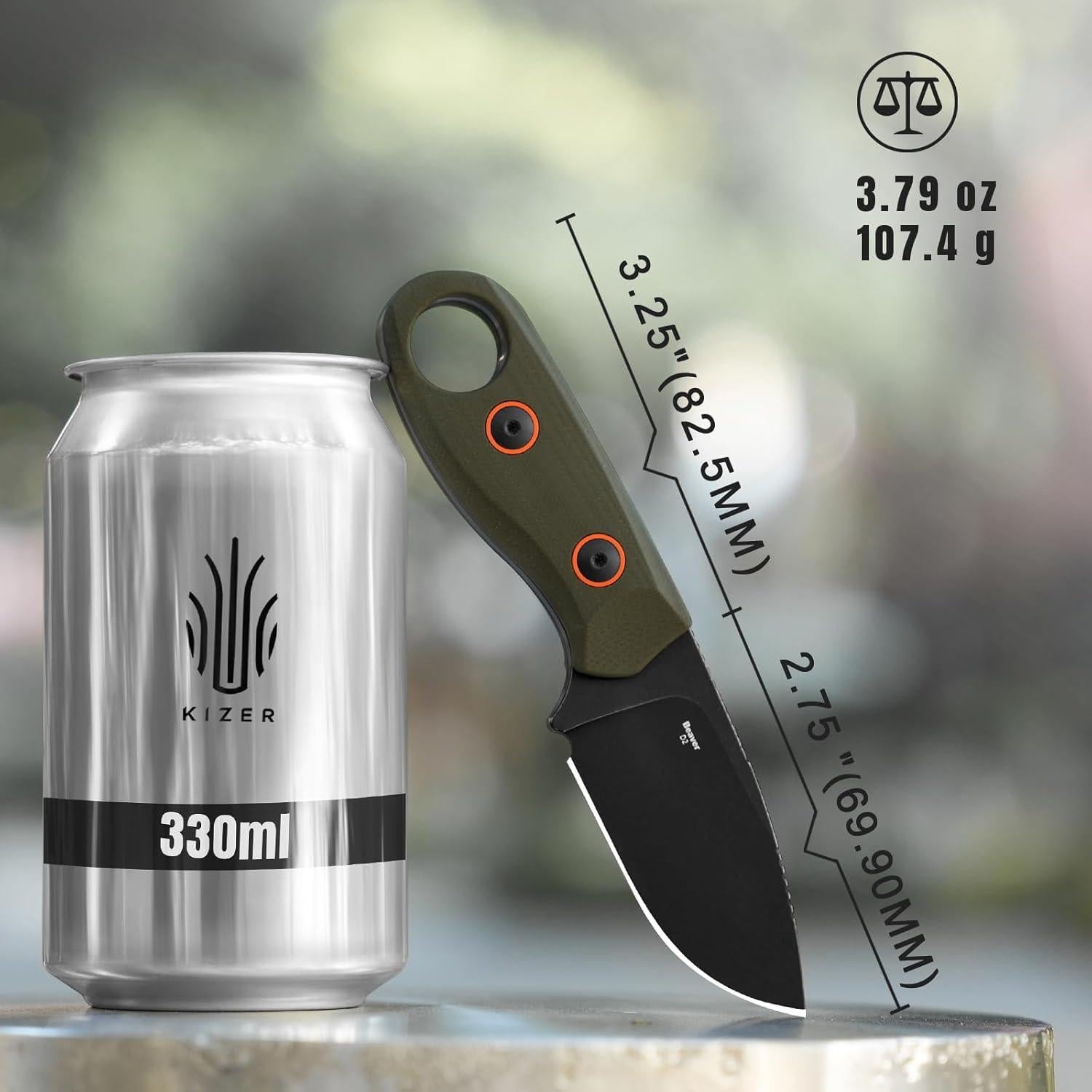 Cuchillo de hoja fija Kizer Beaver D2 6.99 cm con funda EDC