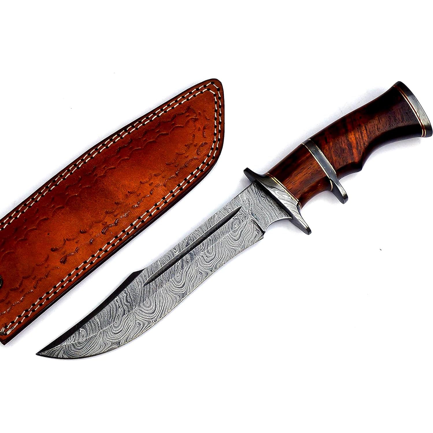 Nooraki 13"- Handmade Damascus Steel Fixed Blade Hunting Knife with Leather Sheath, Multipurpose Knife with Rosewood Handle, Outdoor Camping & Hunting Gift
