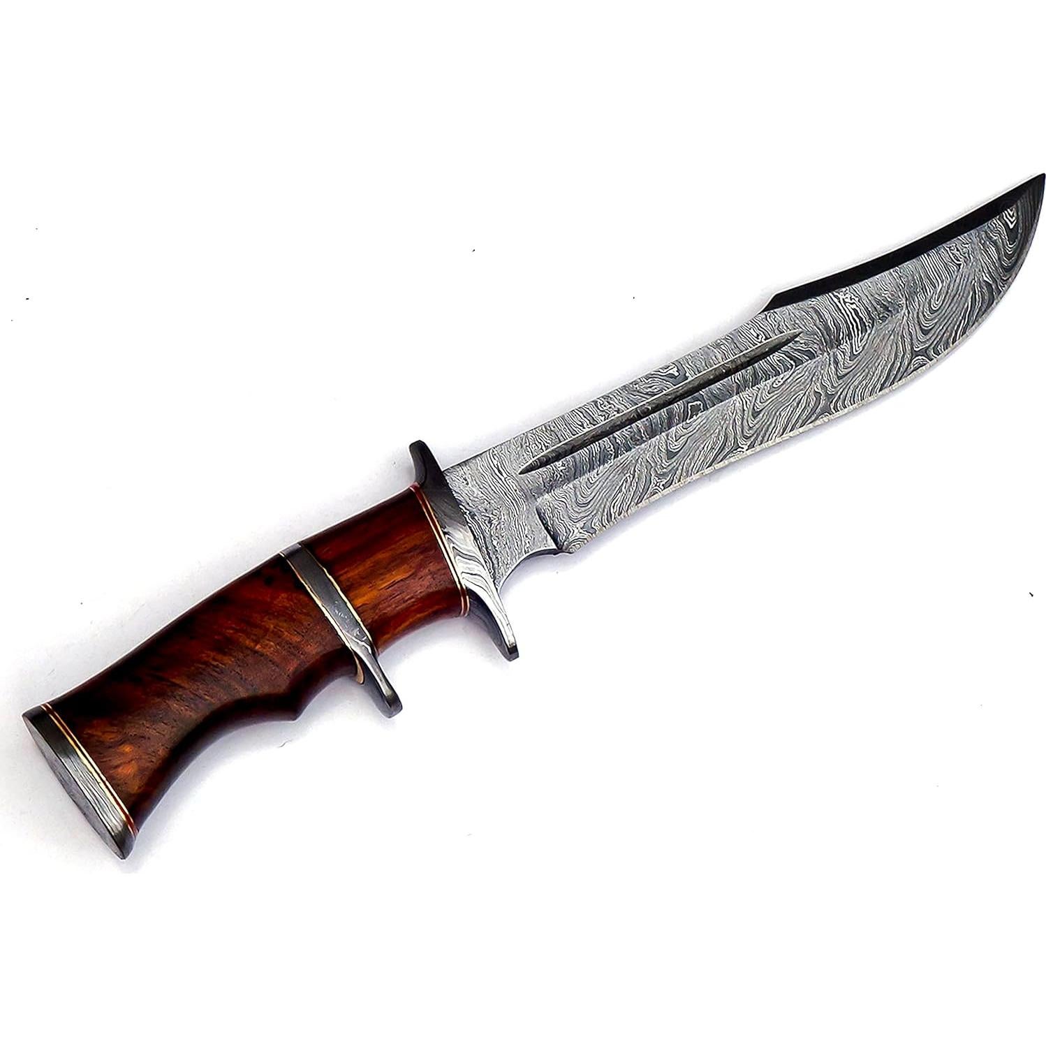 Nooraki 13"- Handmade Damascus Steel Fixed Blade Hunting Knife with Leather Sheath, Multipurpose Knife with Rosewood Handle, Outdoor Camping & Hunting Gift