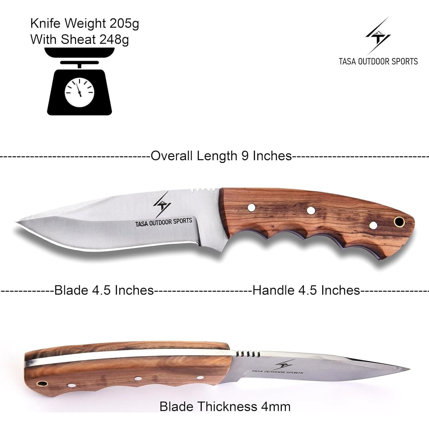 Cuchillo de Caza TASA Phantom 11.43 cm con Funda de Cuero