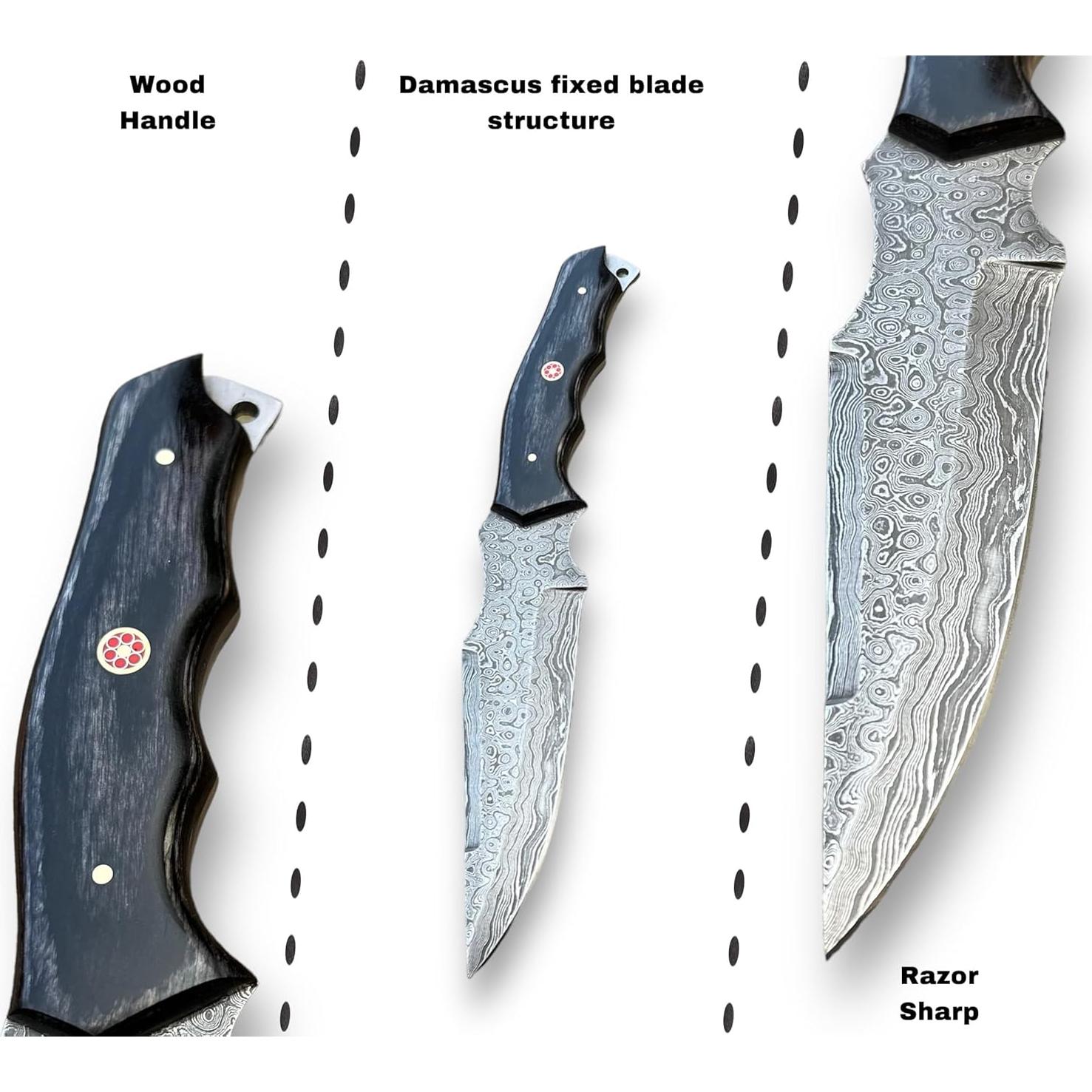 Cuchillo de Caza Damasco MOHID ENT 26.67 cm con Funda de Cuero