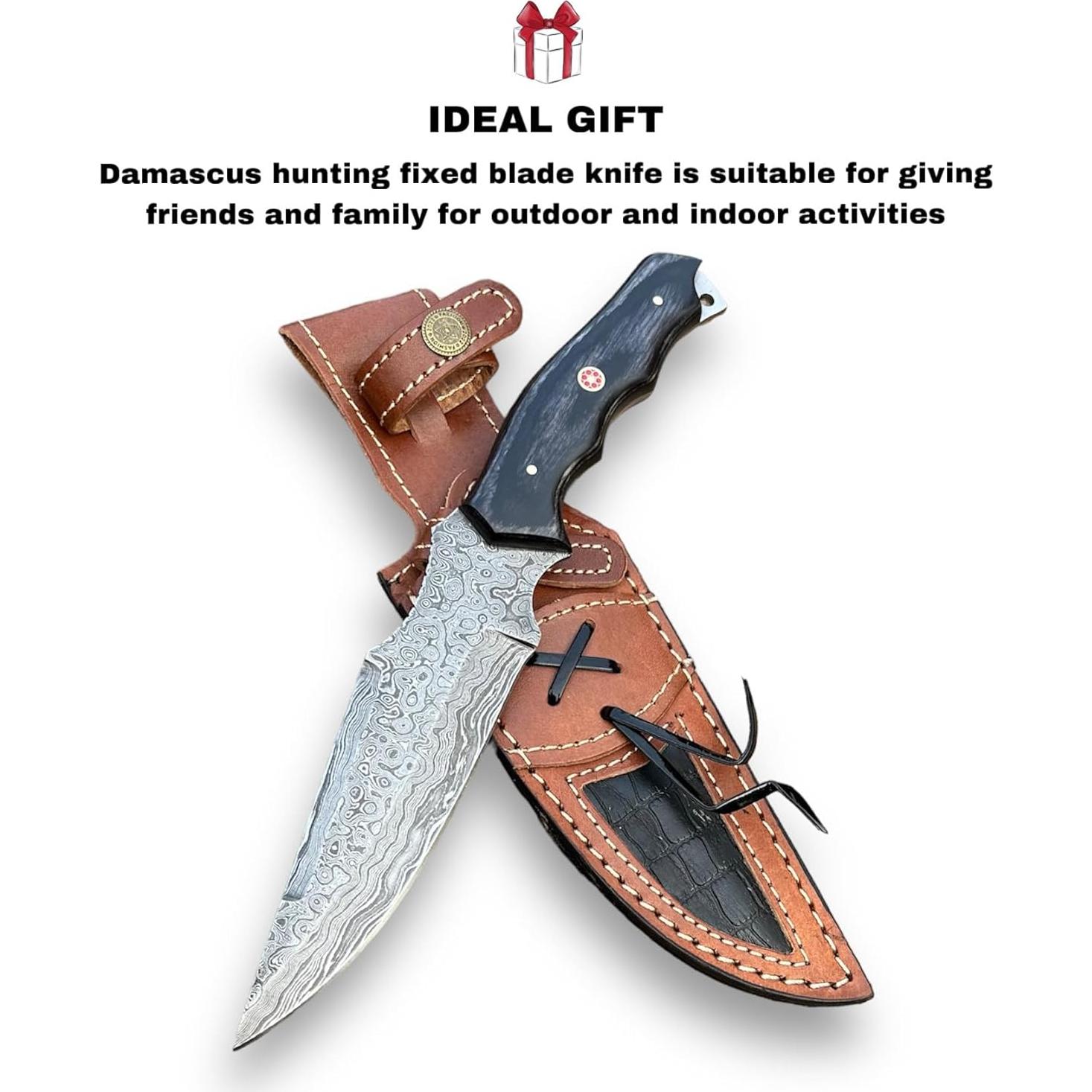 Cuchillo de Caza Damasco MOHID ENT 26.67 cm con Funda de Cuero