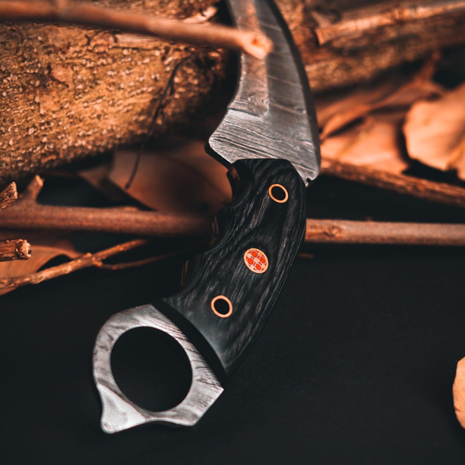 Cuchillo de Caza Lynxxe Damasco 19.05 cm con Funda de Cuero