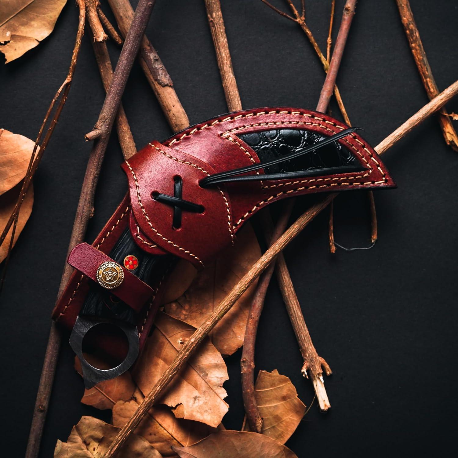 Cuchillo de Caza Lynxxe Damasco 19.05 cm con Funda de Cuero