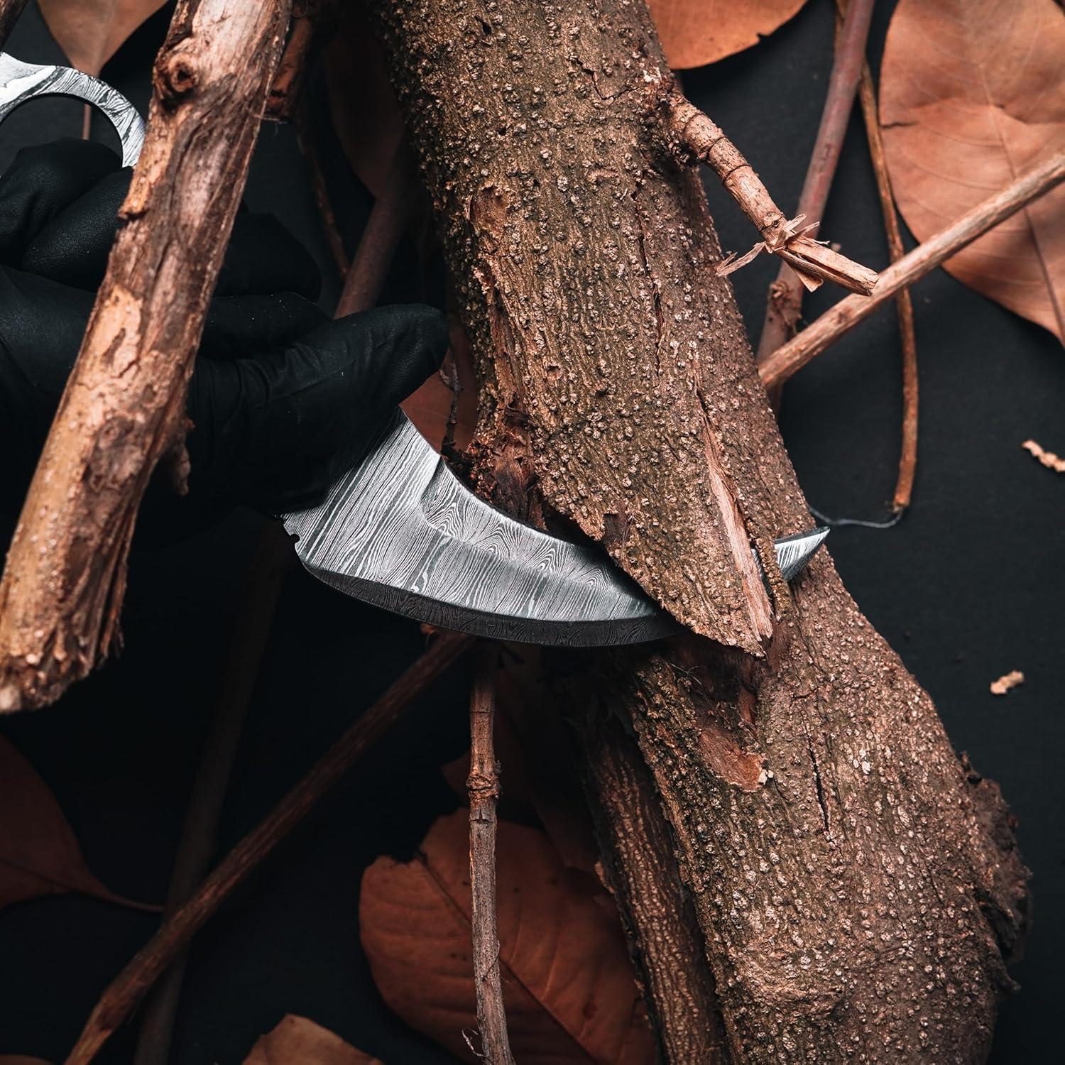 Cuchillo de Caza Lynxxe Damasco 19.05 cm con Funda de Cuero