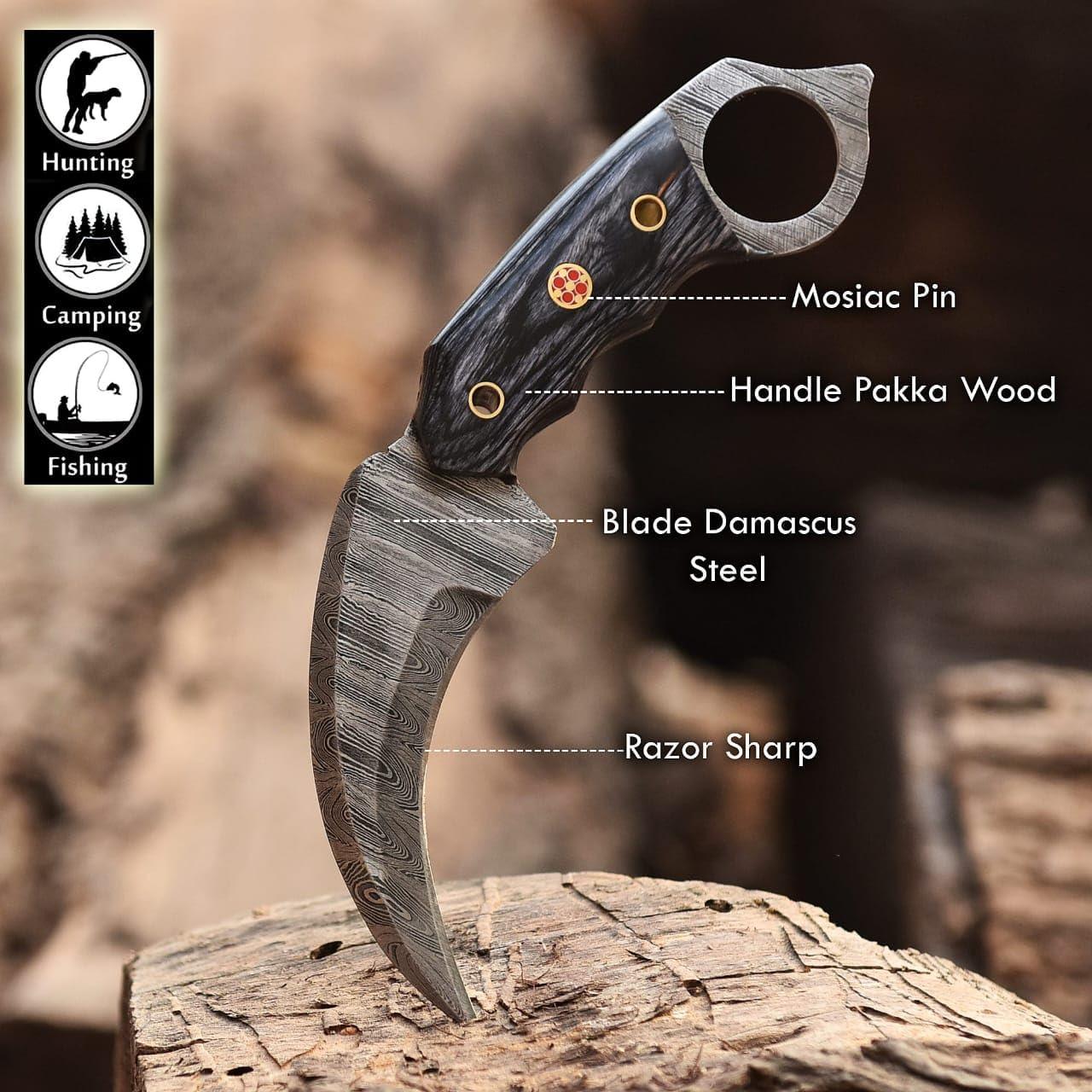 Cuchillo de Caza Lynxxe Damasco 19.05 cm con Funda de Cuero