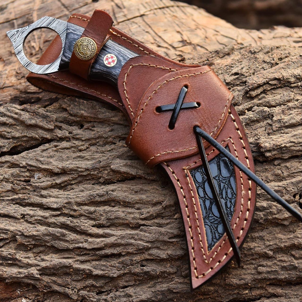 Cuchillo de Caza Lynxxe Damasco 19.05 cm con Funda de Cuero