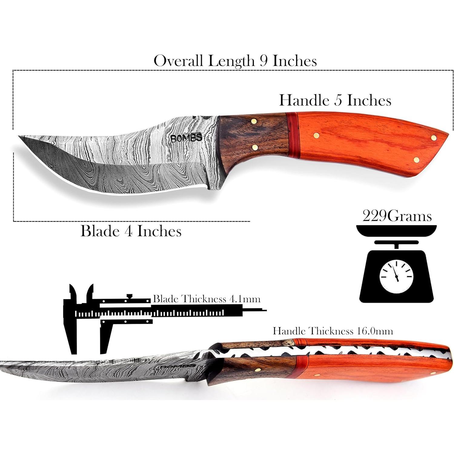 Cuchillo de Caza Damasco Bombs Knives 22.86 cm con Funda