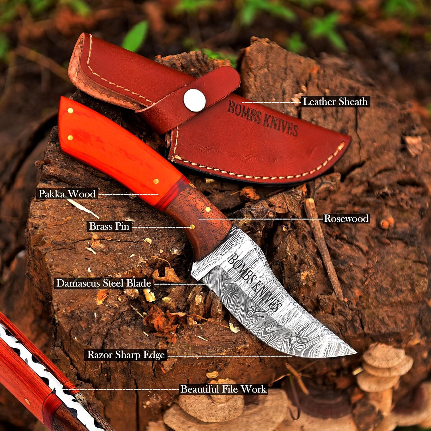 Cuchillo de Caza Damasco Bombs Knives 22.86 cm con Funda