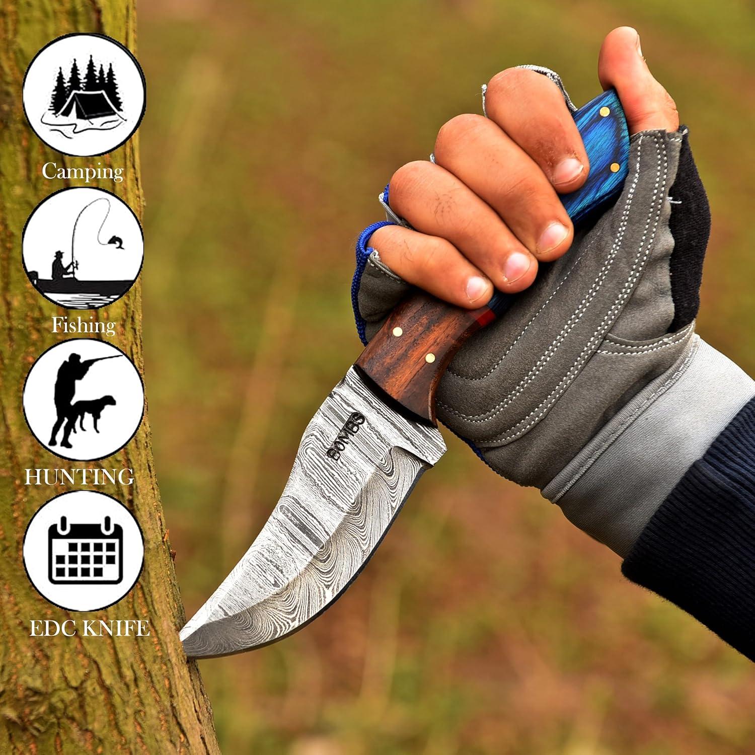 Cuchillo de Caza Damasco Bombs Knives 22.86 cm con Funda