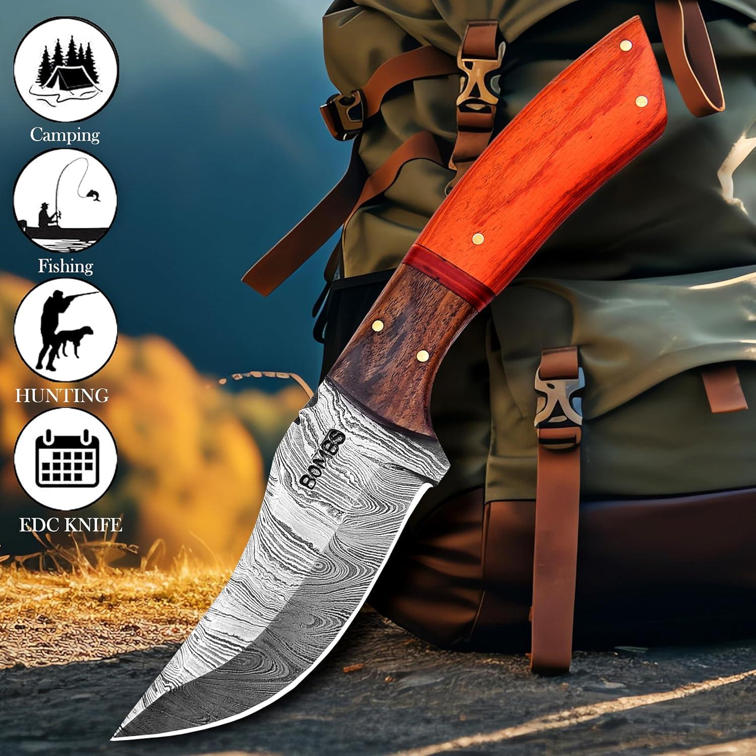 Cuchillo de Caza Damasco Bombs Knives 22.86 cm con Funda