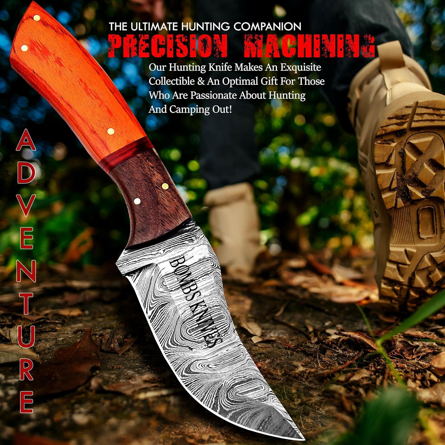 Cuchillo de Caza Damasco Bombs Knives 22.86 cm con Funda