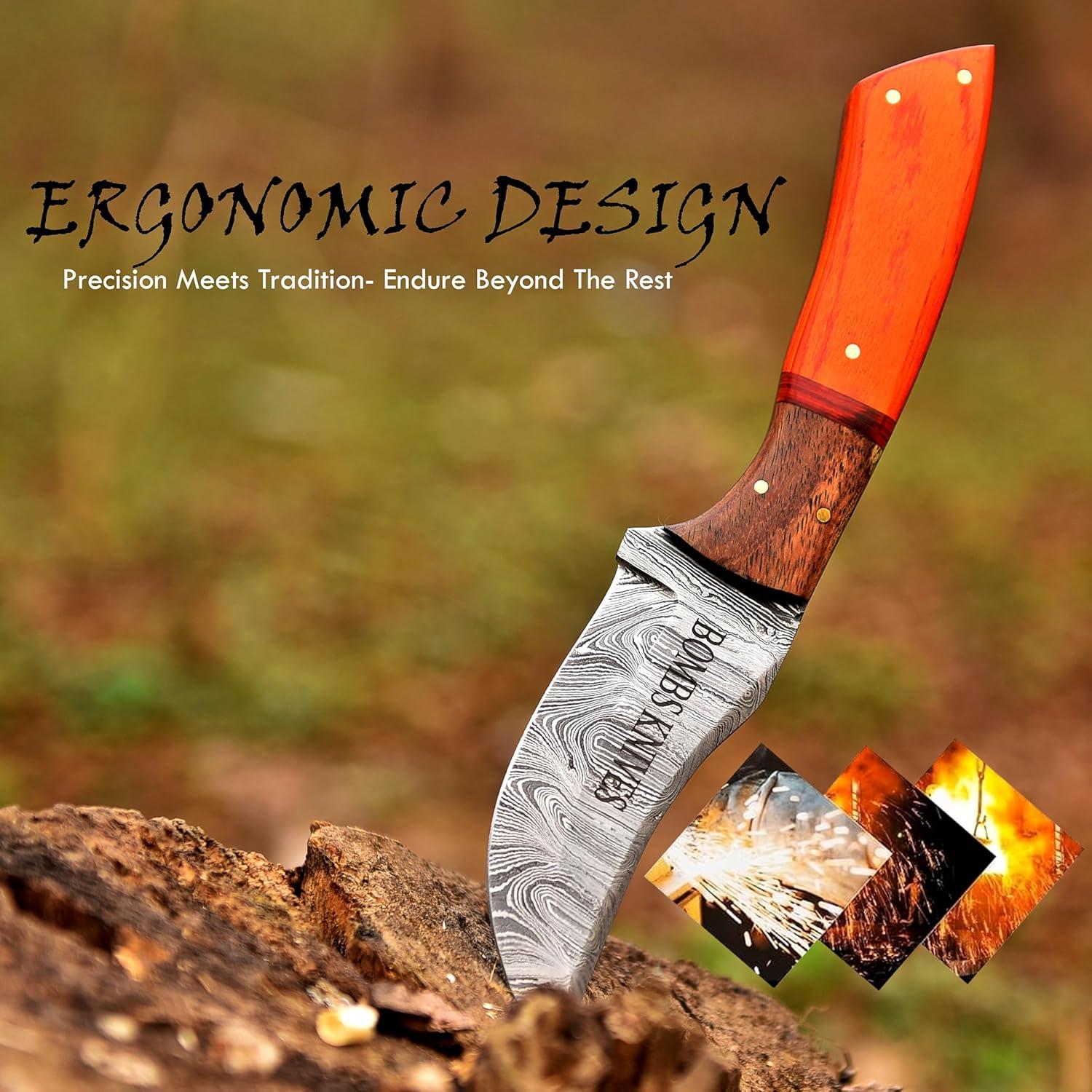 Cuchillo de Caza Damasco Bombs Knives 22.86 cm con Funda