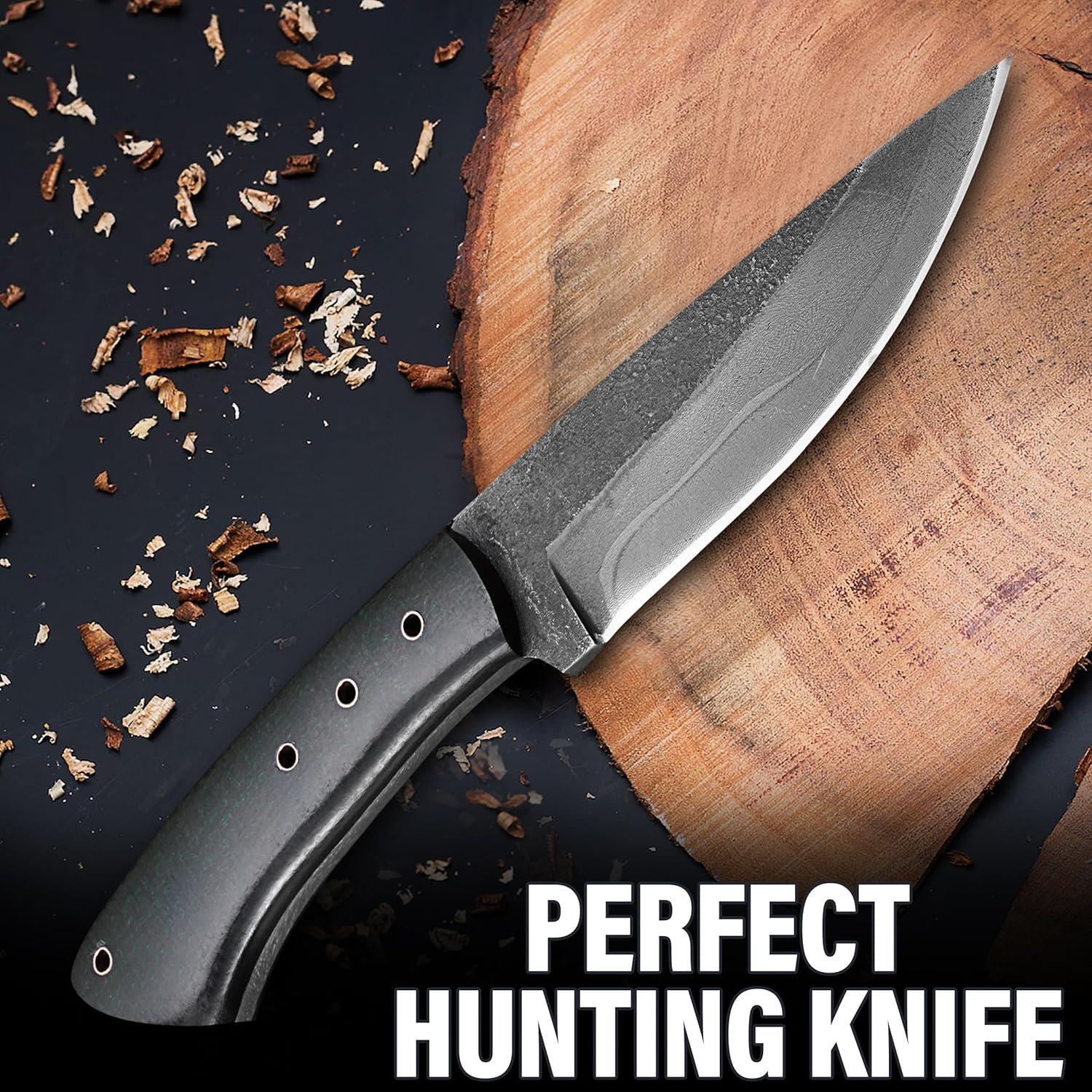 Cuchillo de Caza Prime Damascus con Funda de Cuero 24.1 cm