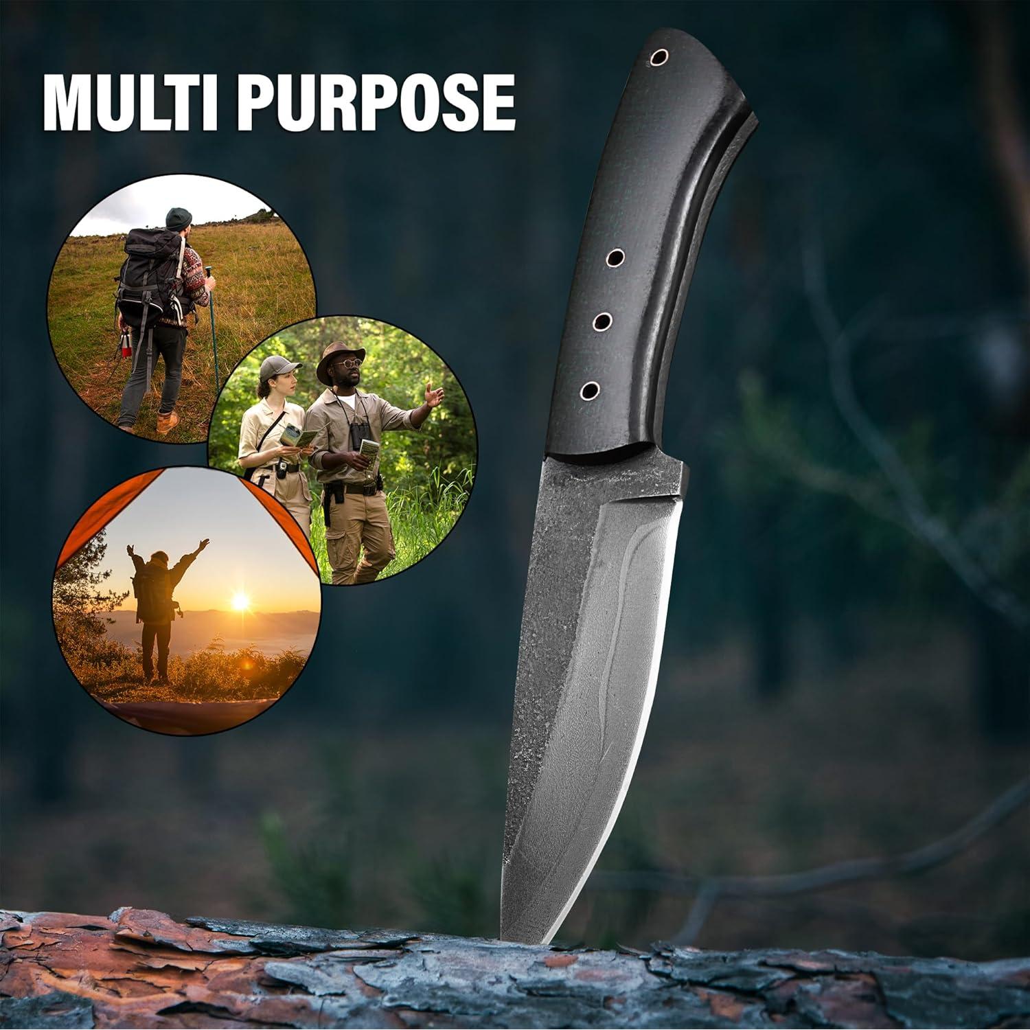 Cuchillo de Caza Prime Damascus con Funda de Cuero 24.1 cm