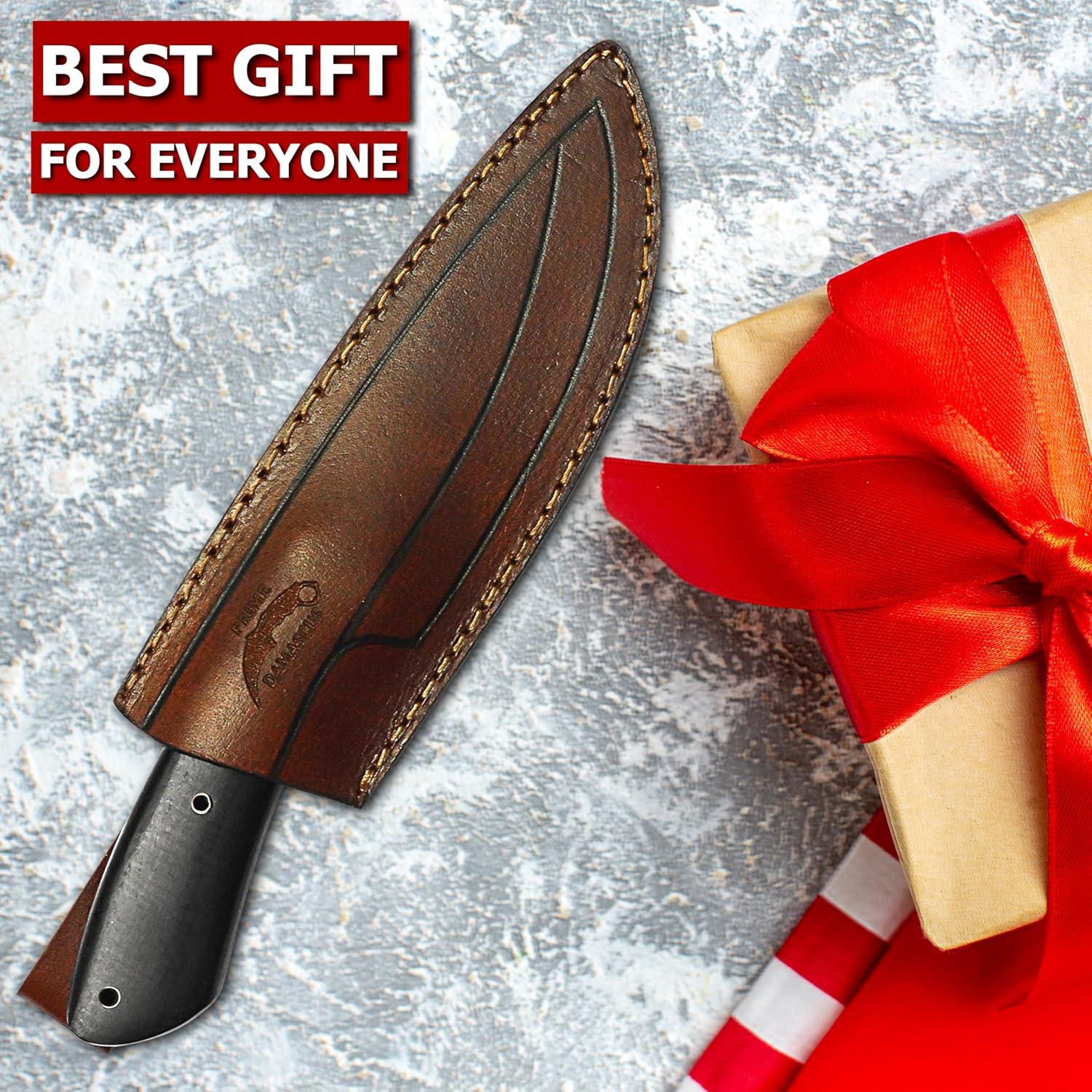 Cuchillo de Caza Prime Damascus con Funda de Cuero 24.1 cm