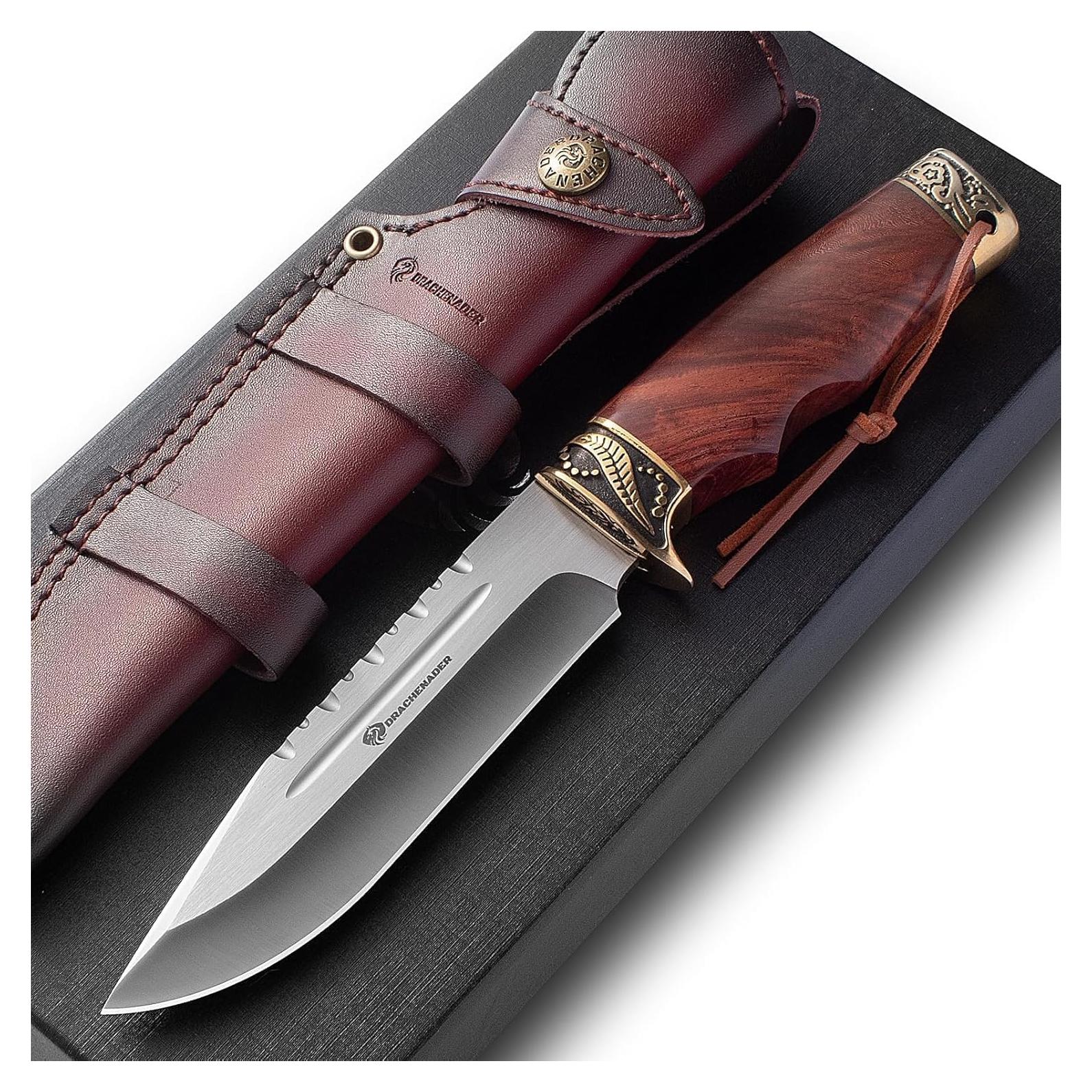 Cuchillo de Caza DRACHENADER con Funda de Cuero 29 cm