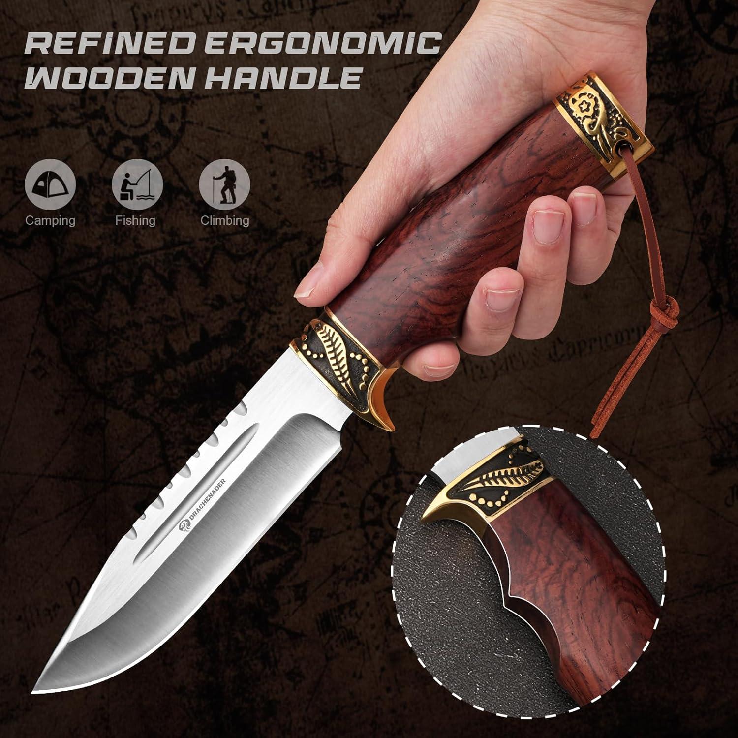 Cuchillo de Caza DRACHENADER con Funda de Cuero 29 cm