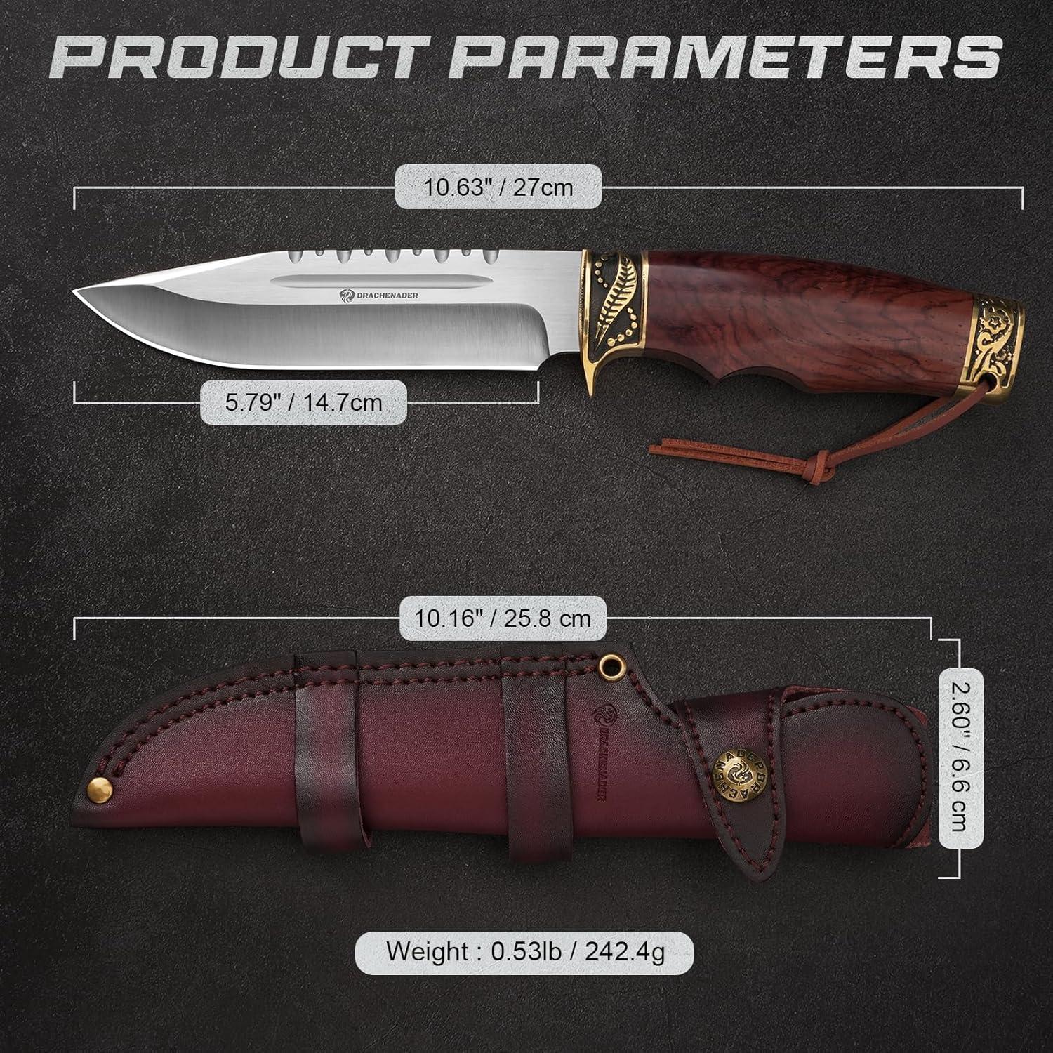 Cuchillo de Caza DRACHENADER con Funda de Cuero 29 cm