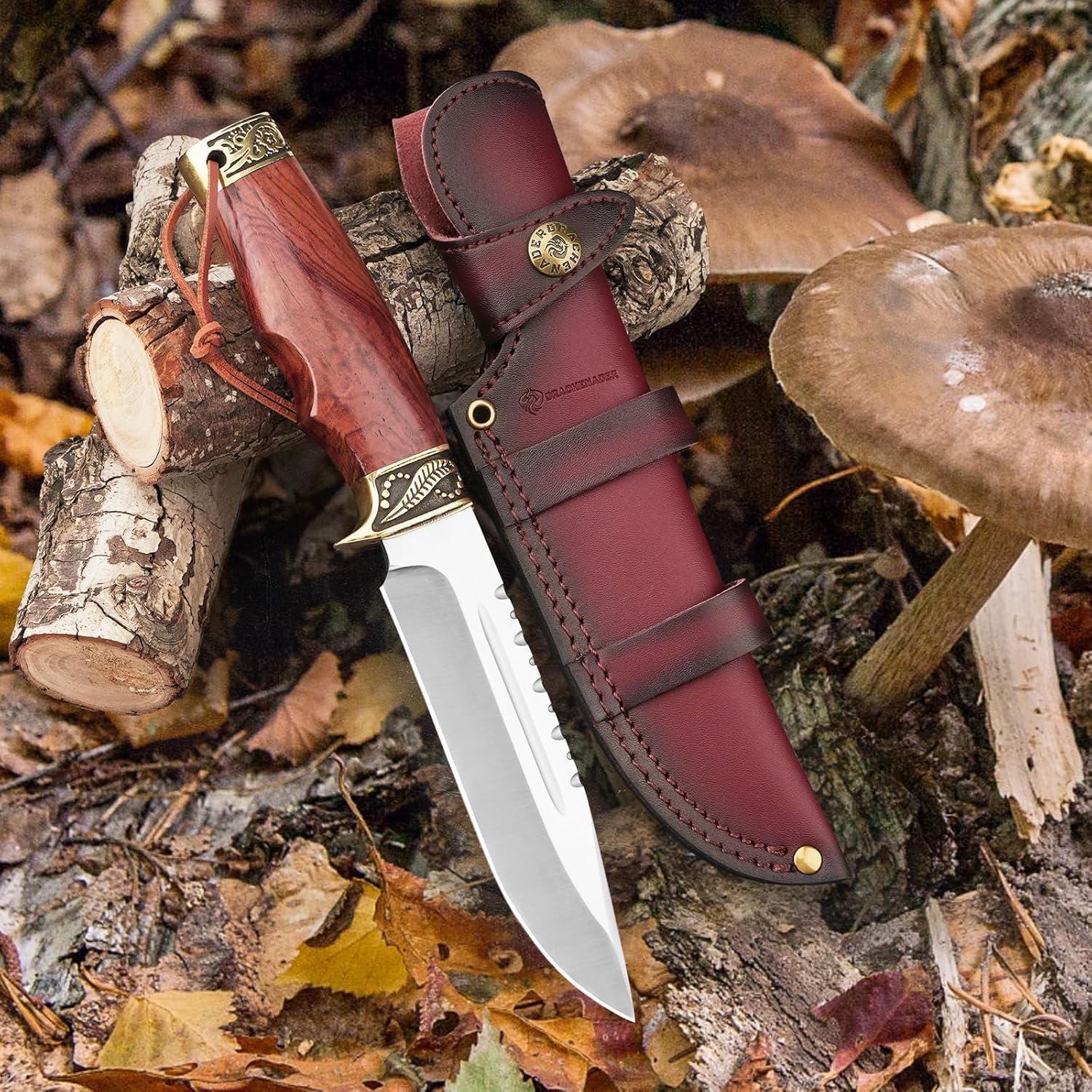 Cuchillo de Caza DRACHENADER con Funda de Cuero 29 cm