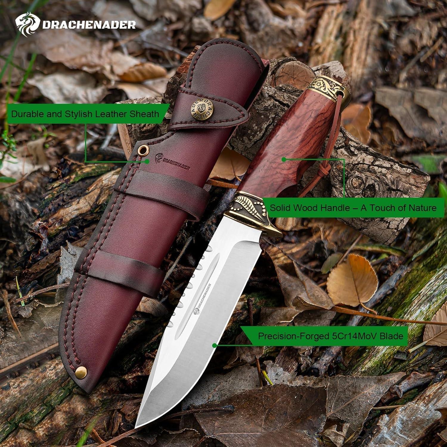 Cuchillo de Caza DRACHENADER con Funda de Cuero 29 cm