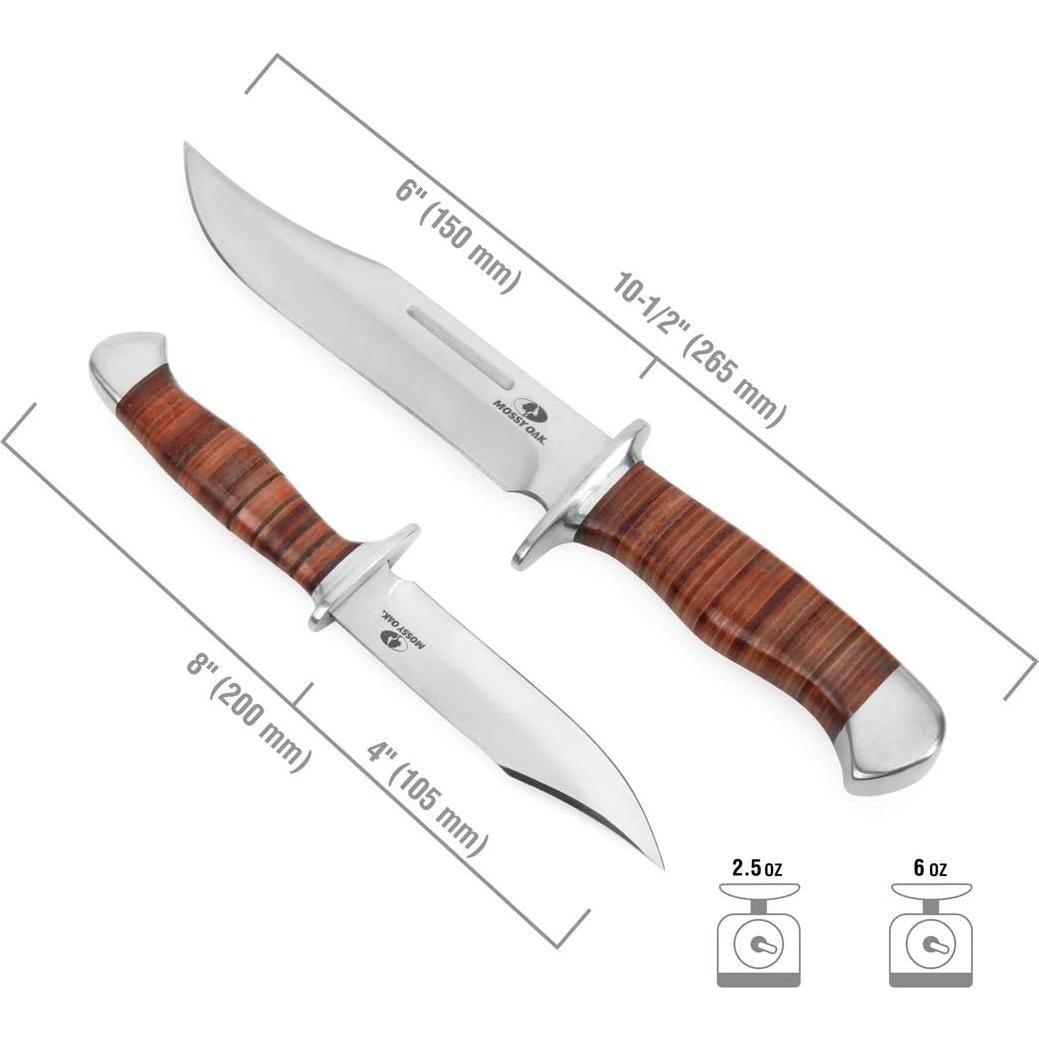 Cuchillo Bowie 2 Piezas Mossy Oak con Funda de Cuero
