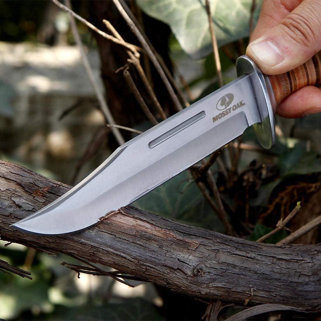 Cuchillo Bowie 2 Piezas Mossy Oak con Funda de Cuero