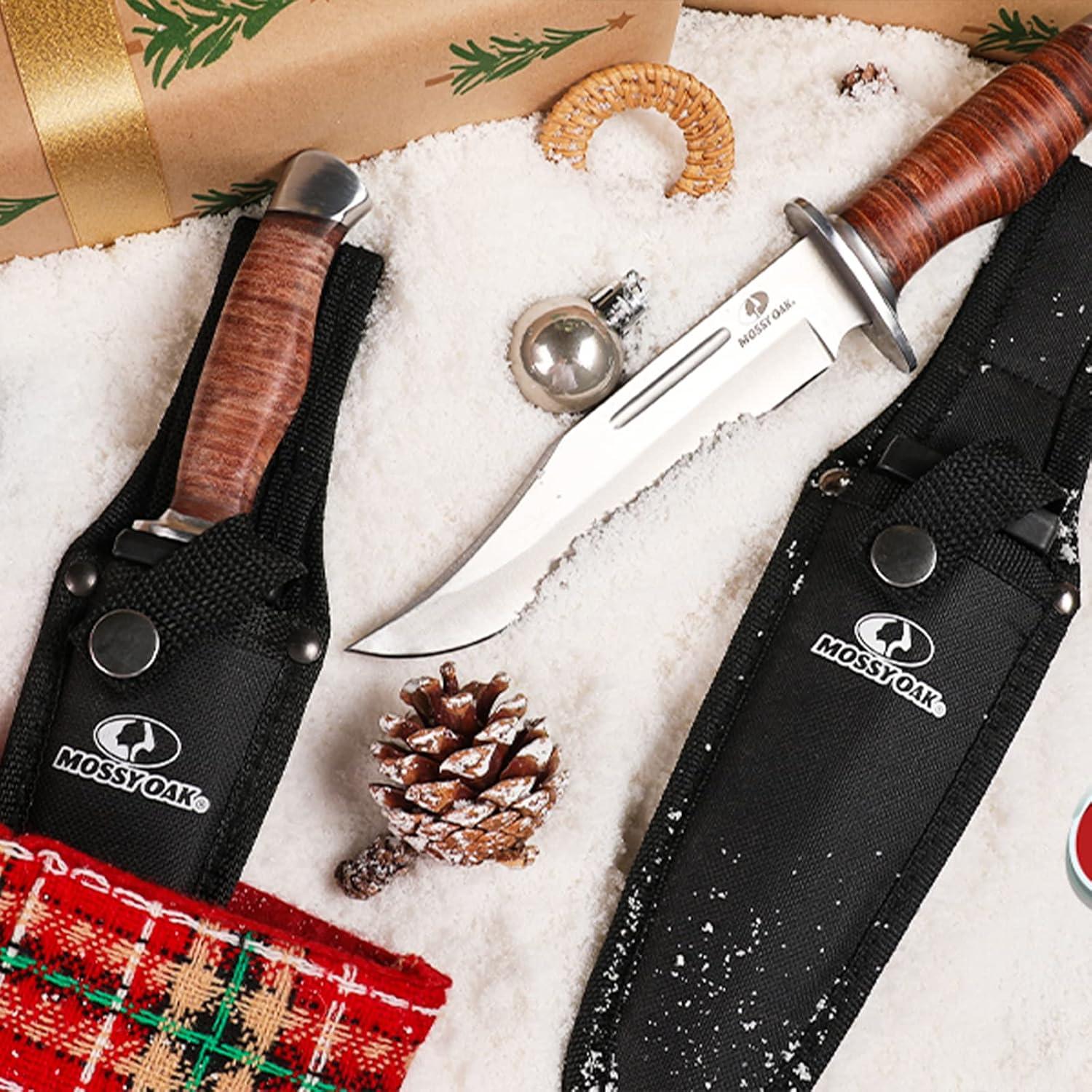 Cuchillo Bowie 2 Piezas Mossy Oak con Funda de Cuero