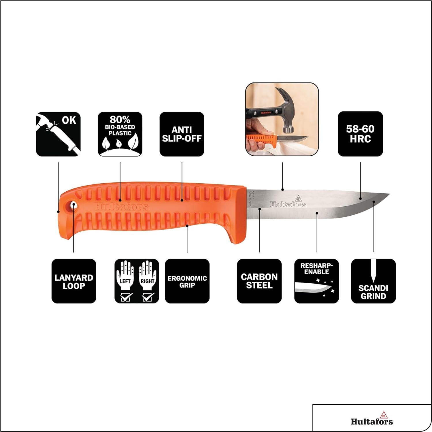 Cuchillo Hultafors HVK BIO 20.3cm con Funda - Acero Carbono