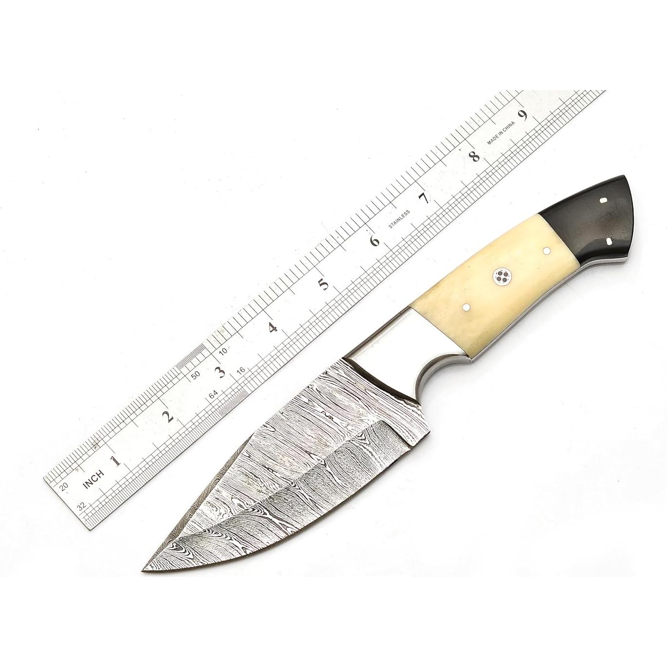 Cuchillo de Caza POLO CRAFT Damasco 23 cm con Funda de Cuero