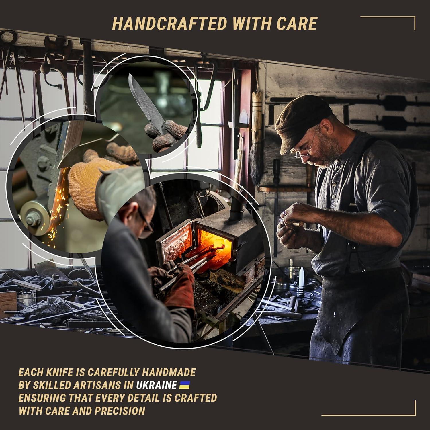 Bushcraft Knife Full Tang with Leather Sheath – Bush Knife Carbon Steel for Camping – Survival Outdoor Knives Fixed Blade BSH3 Nightfall - Bushcraft Gear Tools