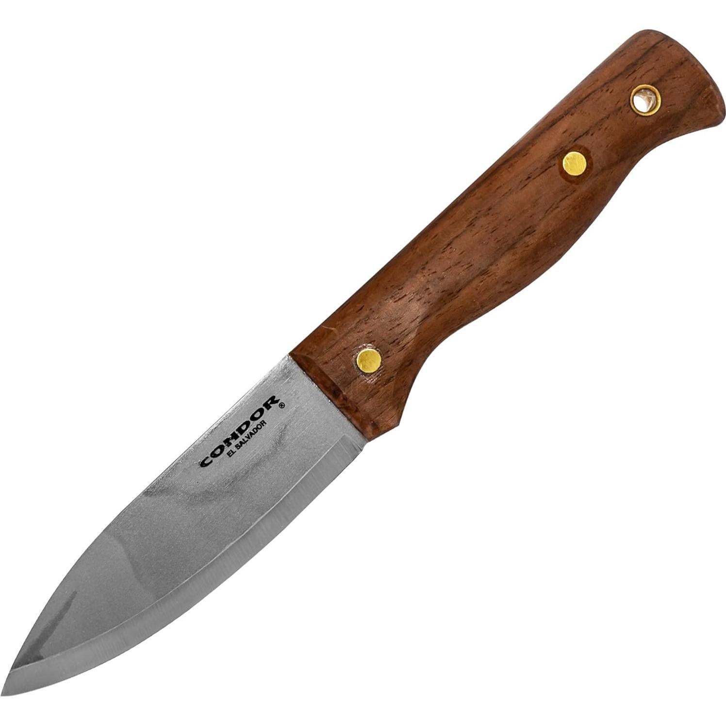 Condor Bushlore Knife - Bushcraft Knife - 1075 High Carbon Steel - Walnut Handle - Scandi Grind - Small Fixed Blade Knives - Hand Crafted Leather Sheath - 3mm Thick - 4.3in Blade - 6.1 oz