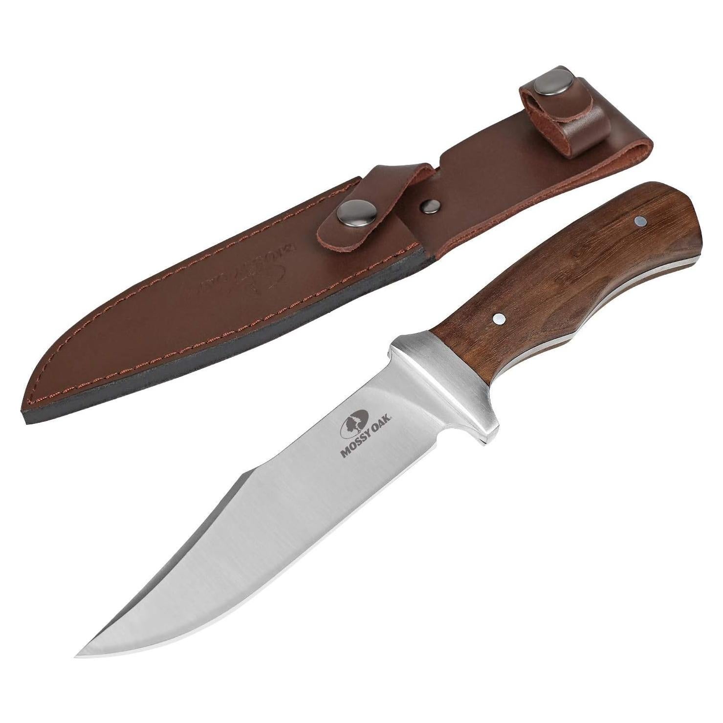 Cuchillo Fijo Mossy Oak 11" Hoja Completa con Funda de Cuero