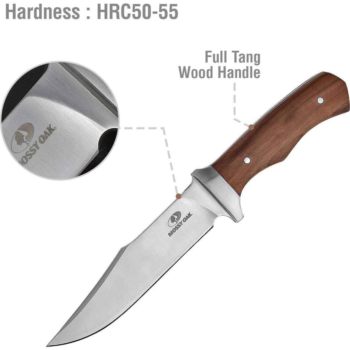 Cuchillo Fijo Mossy Oak 11" Hoja Completa con Funda de Cuero