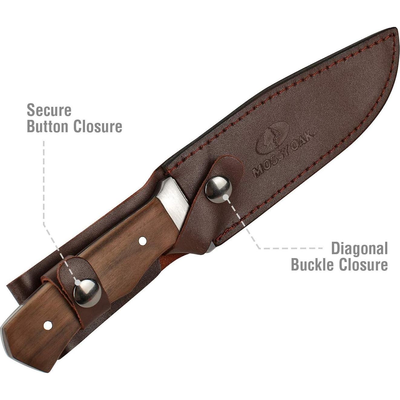 Cuchillo Fijo Mossy Oak 11" Hoja Completa con Funda de Cuero