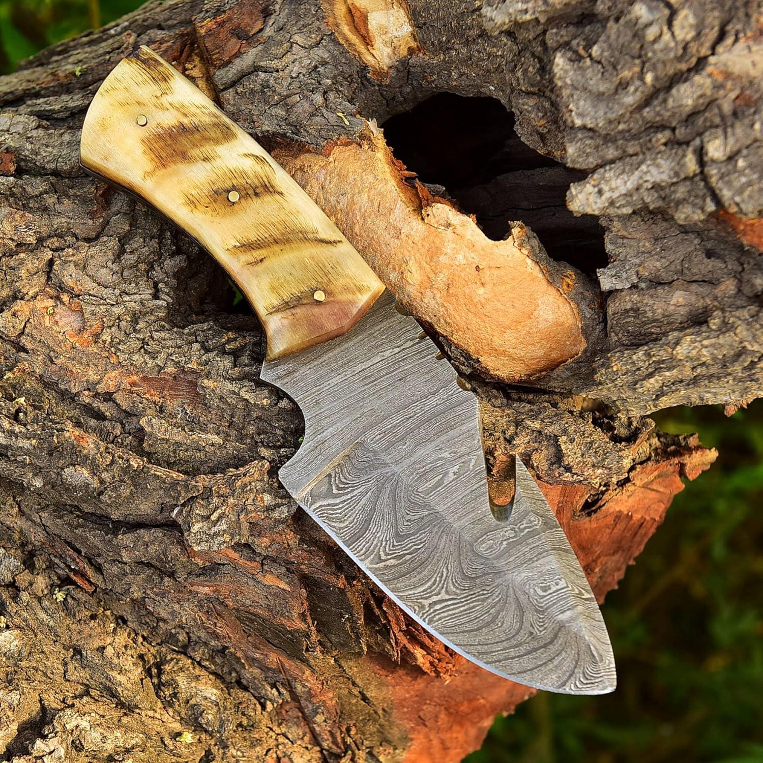 Cuchillo de Caza Damasco SharpWorld TJ111 con Gancho de Tripa