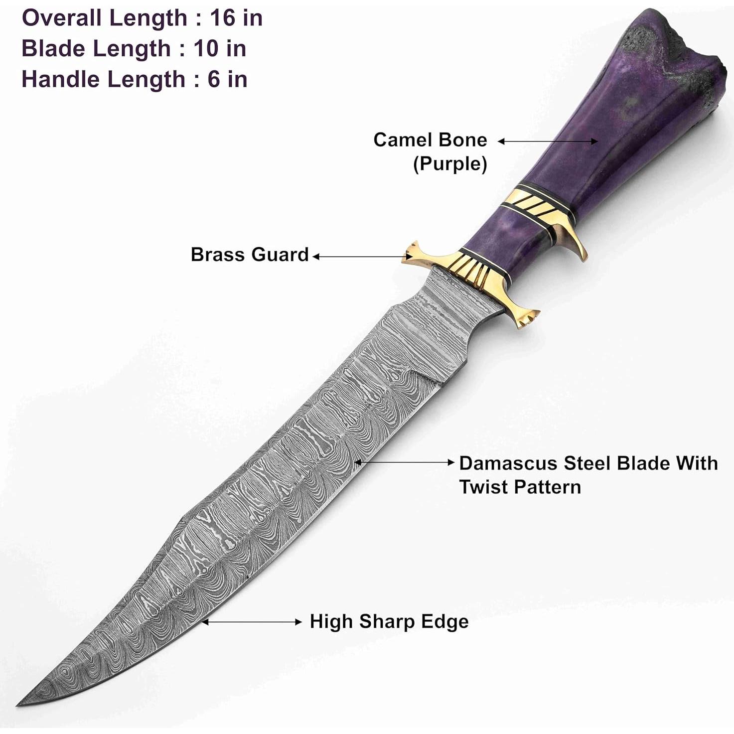 Cuchillo Bowie HUNTFORGE 40.64 cm Acero Damasco Mango Hueso