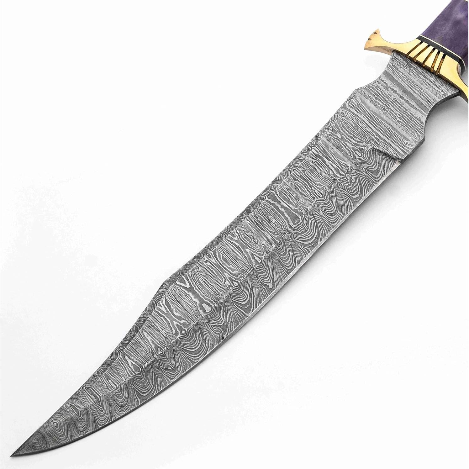 Cuchillo Bowie HUNTFORGE 40.64 cm Acero Damasco Mango Hueso